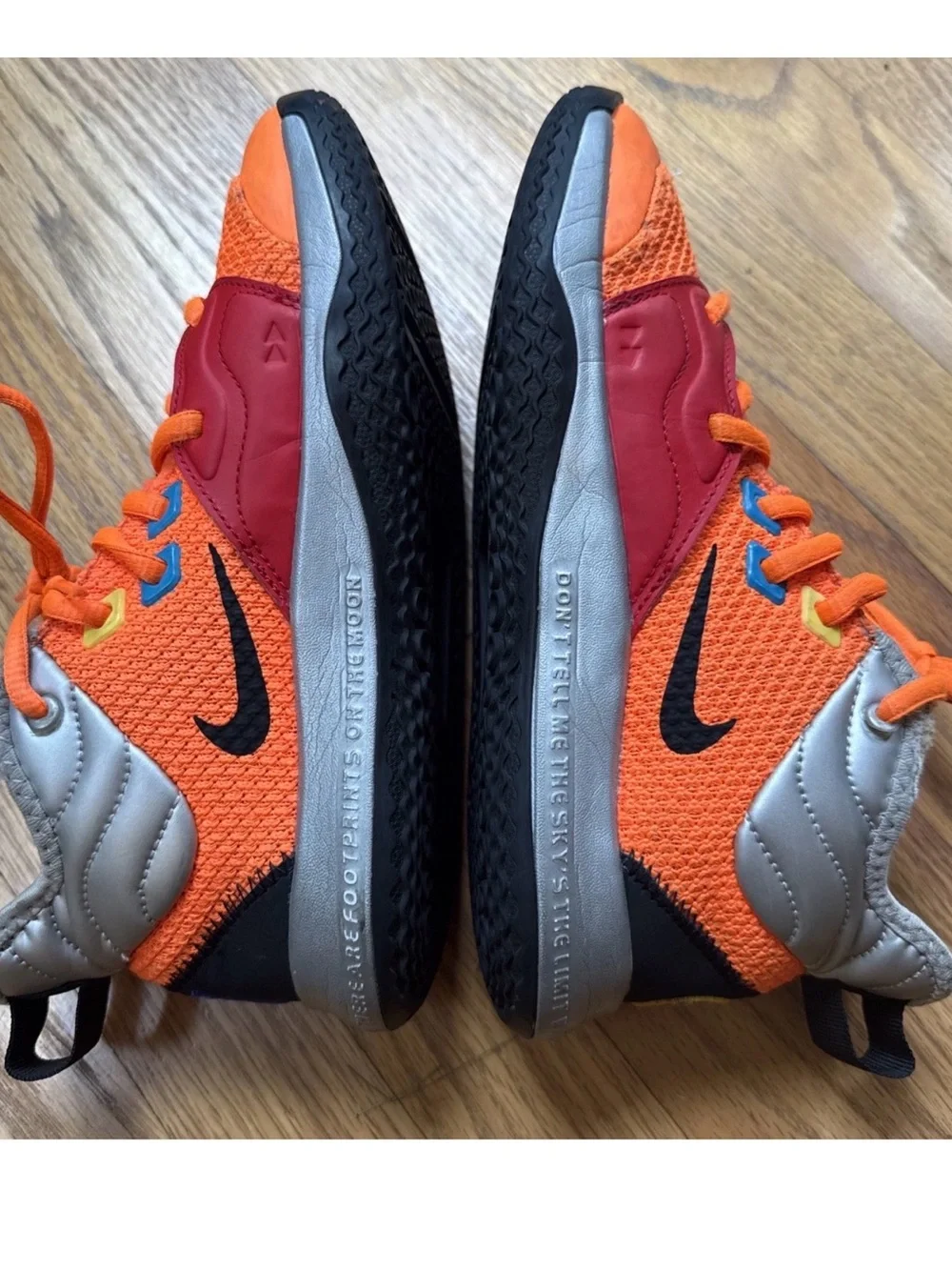 Nike PG 3 NASA Kids Orange Sneakers w/ Blue:Red Panels Mesh Mid-top BoysSz 4.5